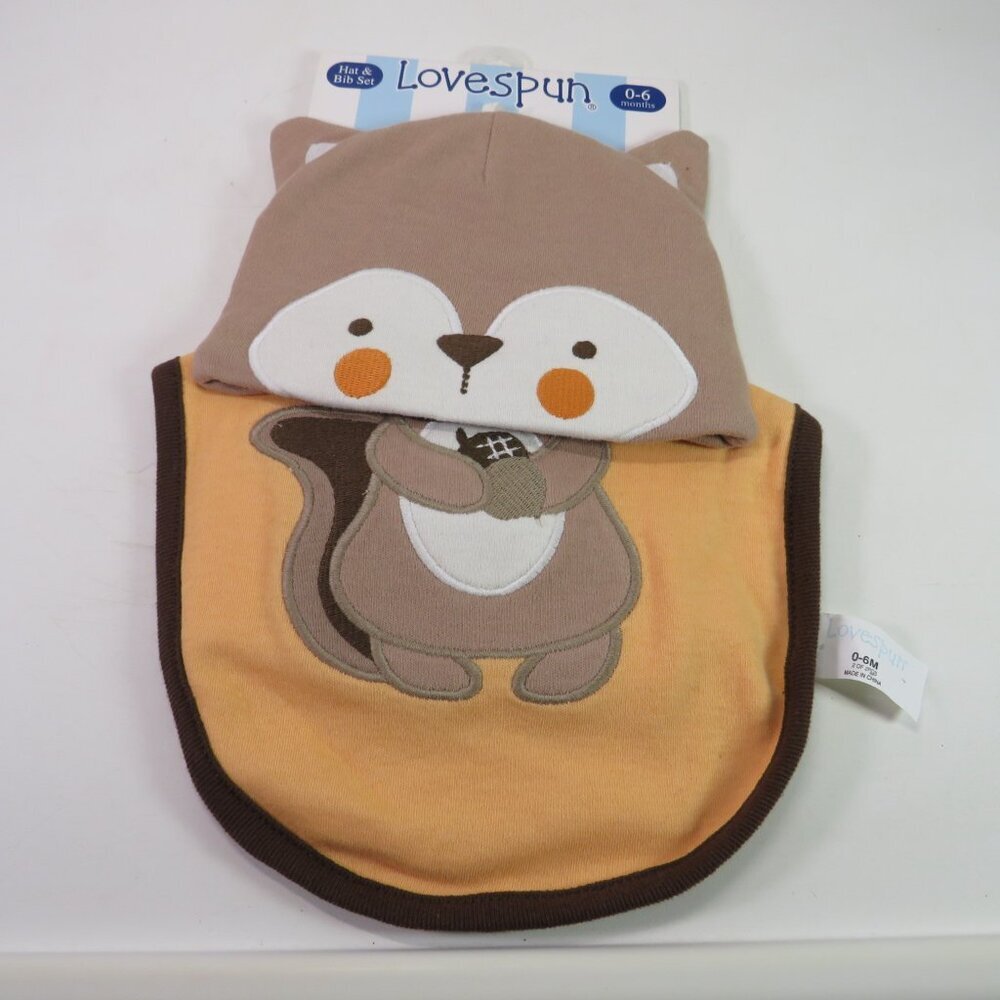 Love Spun Hat & Bib Squirrel or Chipmunk Animal (could use as Halloween Costume)